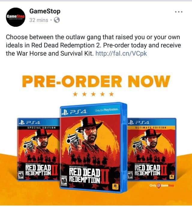 gamestop red dead redemption 2 ps4