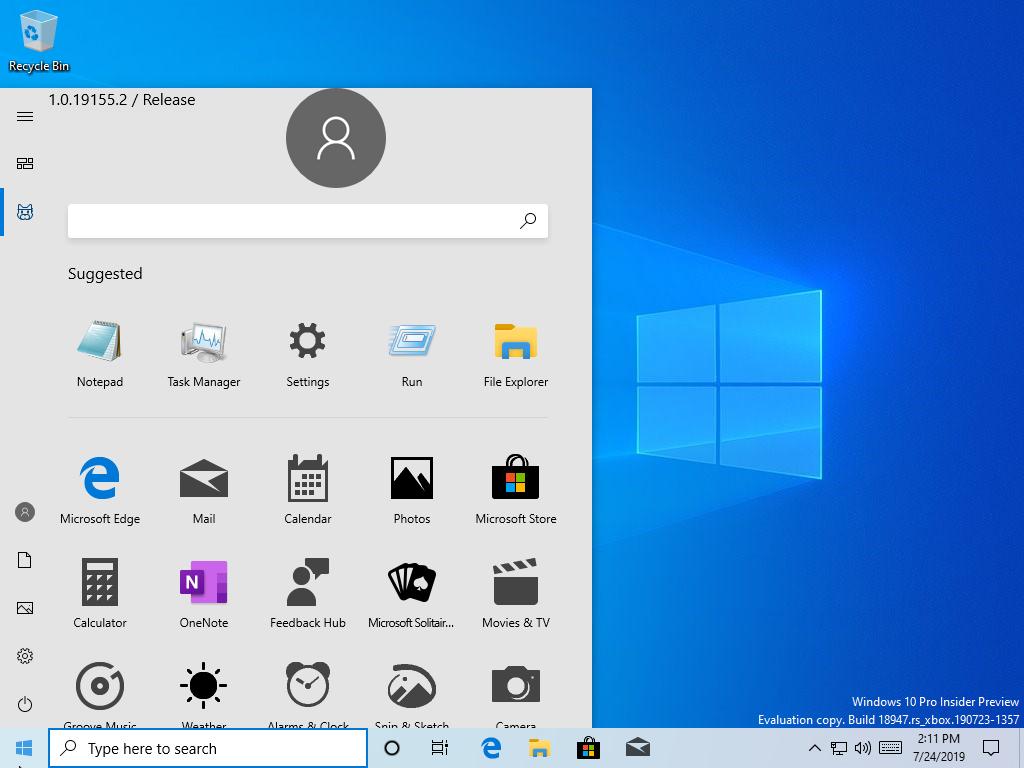 Windows 10 start menu