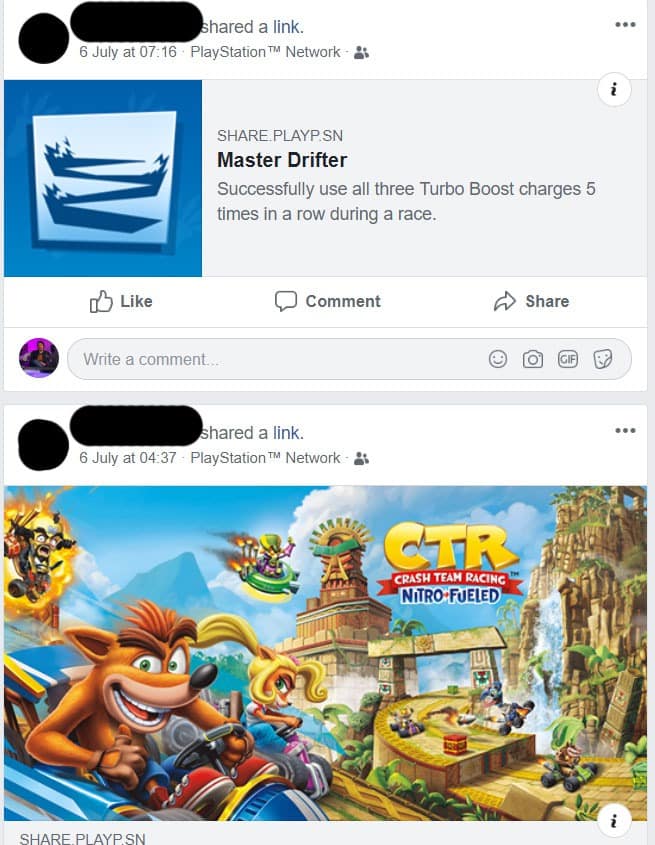 PlayStation Facebook Sharing
