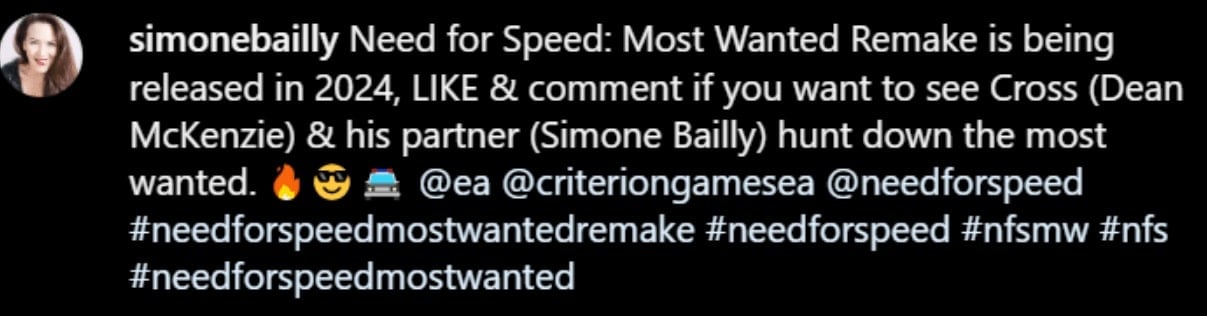 Need for Speed Most Wanted Remake 2024 Voice Actor